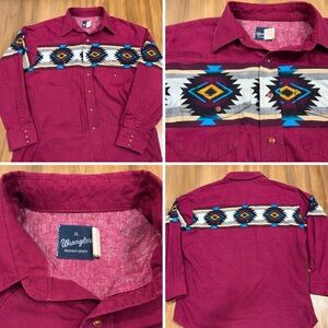 Wrangler Western Shirt – Aztec / Southwest Pattern – Red Pearl Snaps – XL
